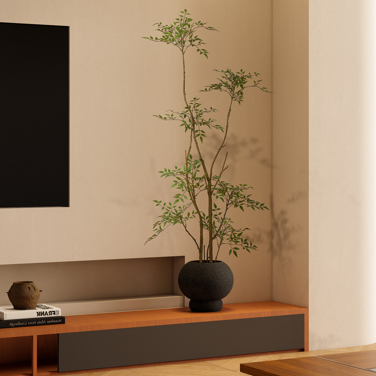 森空间轻奢高端仿真绿植南天竹假树植物室内客厅电视柜旁落地盆栽