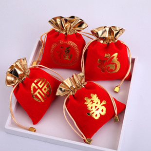 2026年马年福袋中国大红传统福袋新年压岁钱福袋抽绳束口喜糖红袋