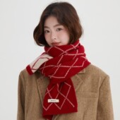 澳洲wool100%羊毛小香风双面围巾女菱形格子保暖韩版 情侣冬季 围脖