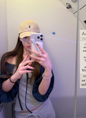 Iamgm顾铭思轶 盐汽水 韩系坎肩灰色吊带两件套灯笼袖撞色套装