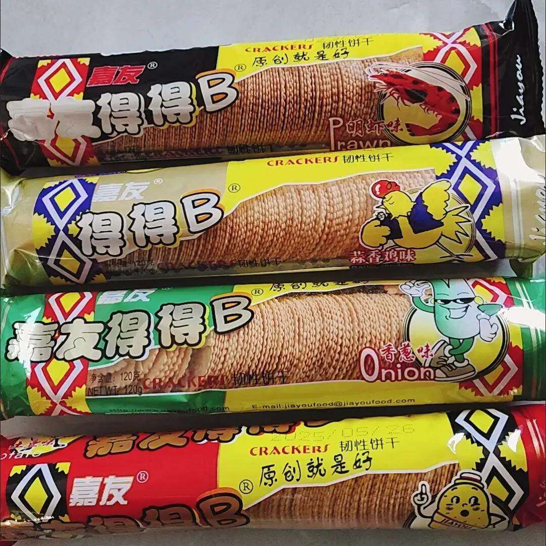 嘉友得得b薄脆饼干老式120g袋装香葱土豆明虾蒜香鸡肉味早餐零食