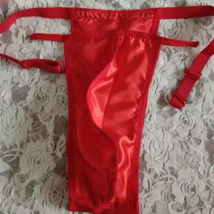 男士包蛋性感三角内裤红色绸缎生理裤女士月经带