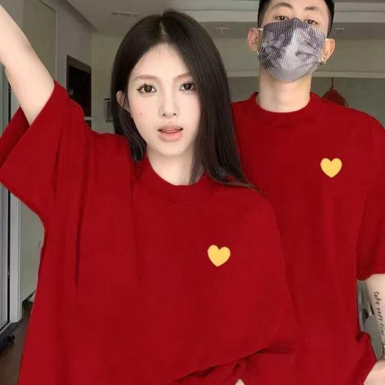 结婚登记照衣服情侣装短袖夏装2025年本命年红色纯棉高端潮