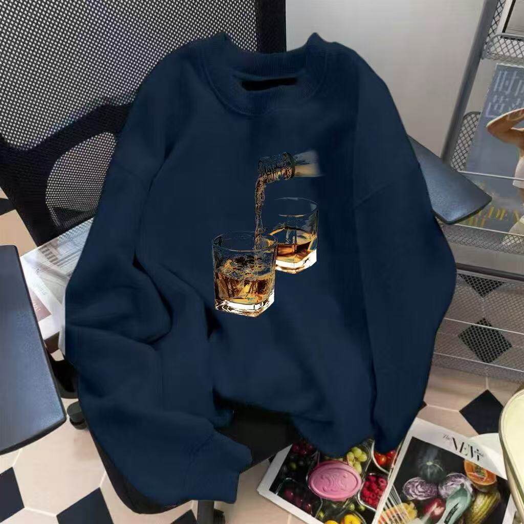 潮牌印花卫衣男2025年新款春秋季加绒休闲套头圆领长袖男款打底衫