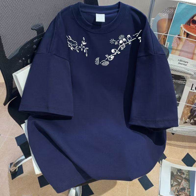 美式国风花卉印花纯棉短袖t恤2025夏季男女高级感痞帅半袖上衣ins