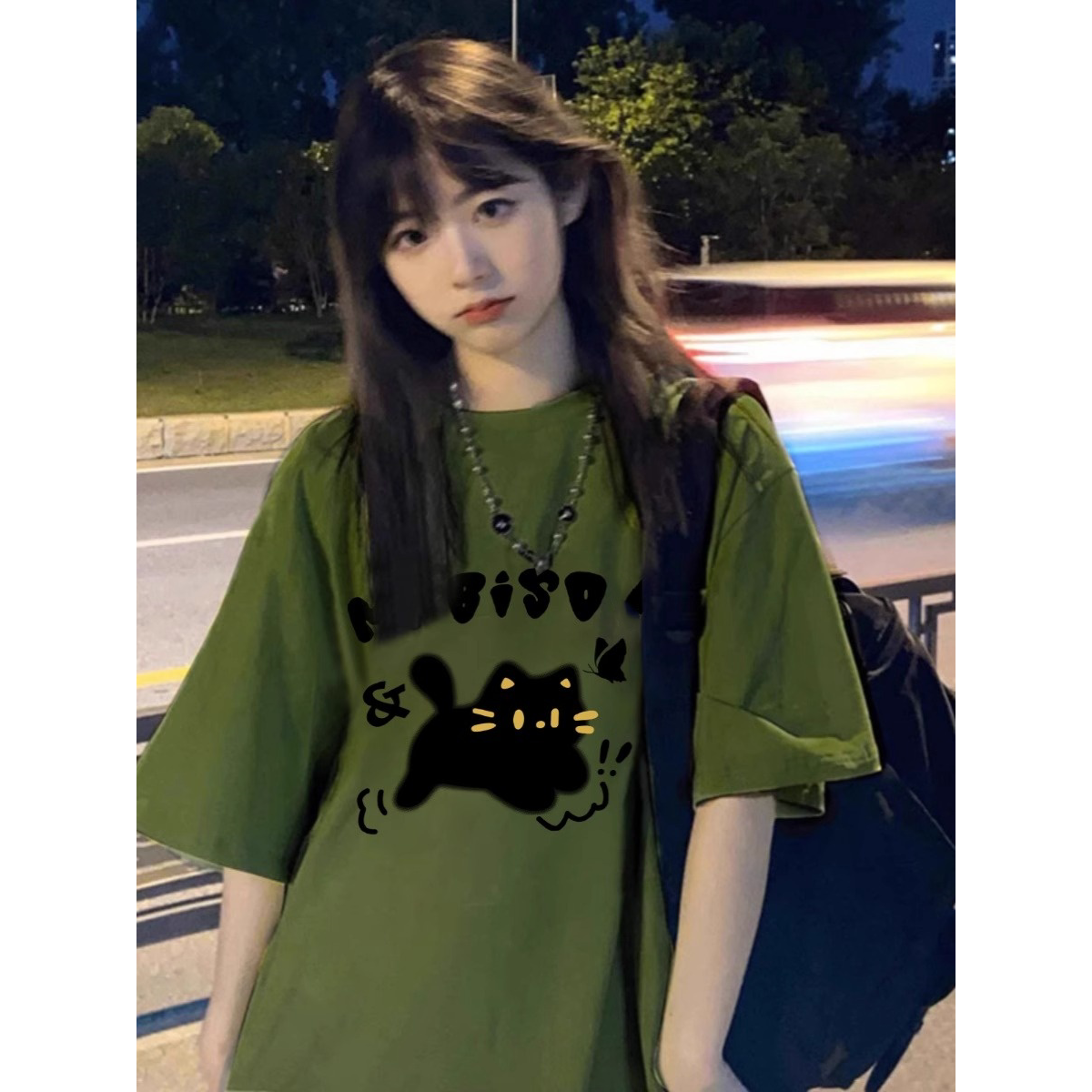 纯棉重磅军绿色短袖t恤女夏季宽松慵懒风小个子美式高街上衣ins潮