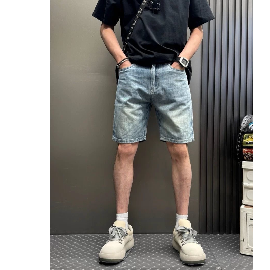 流行男士薄款时尚百搭哈伦裤薄款2026牛仔裤轻奢做旧短裤五分裤子