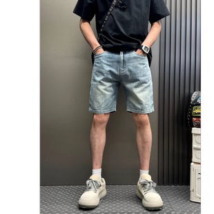 流行男士薄款时尚百搭哈伦裤薄款2026牛仔裤轻奢做旧短裤五分裤子