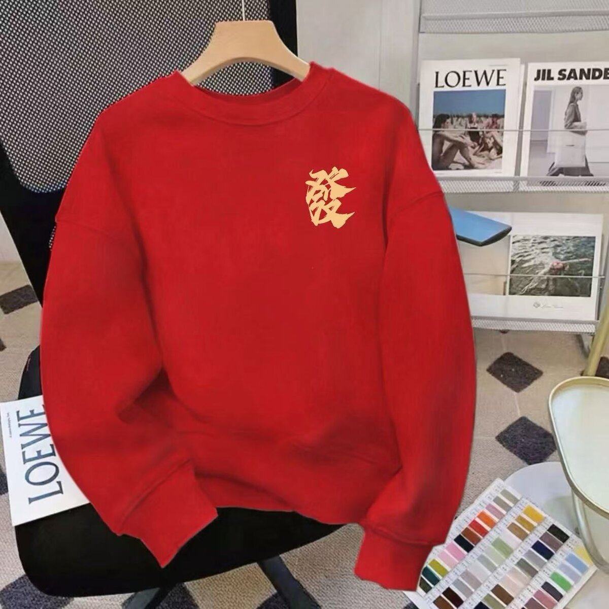 卫衣高级感宽松本命年休闲加绒红色圆领秋冬时尚上衣