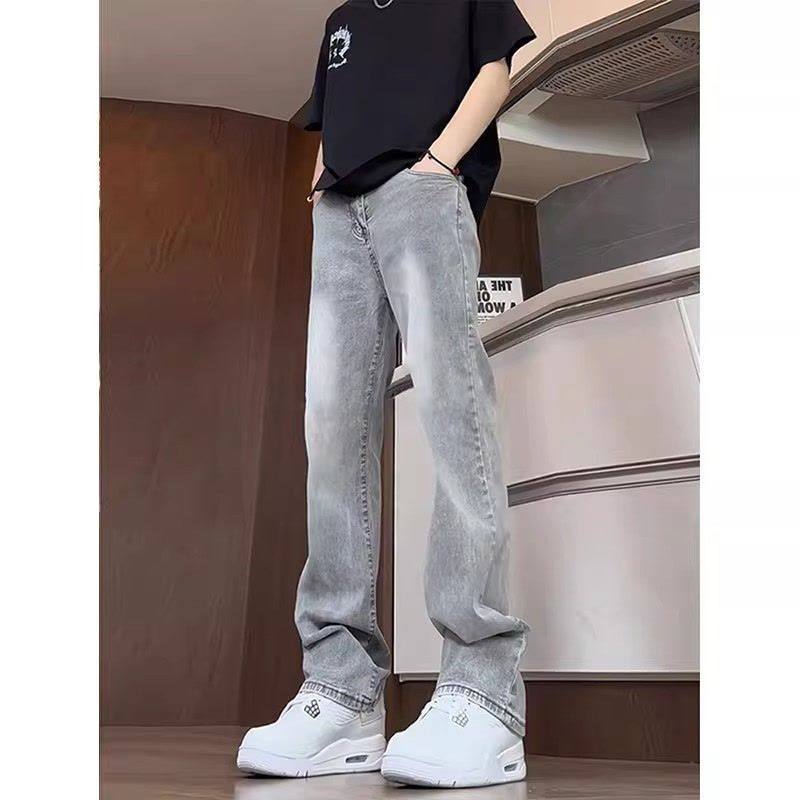 美式vibe窄版牛仔裤男款春秋季高级感复古高街烟灰色直筒微喇裤子