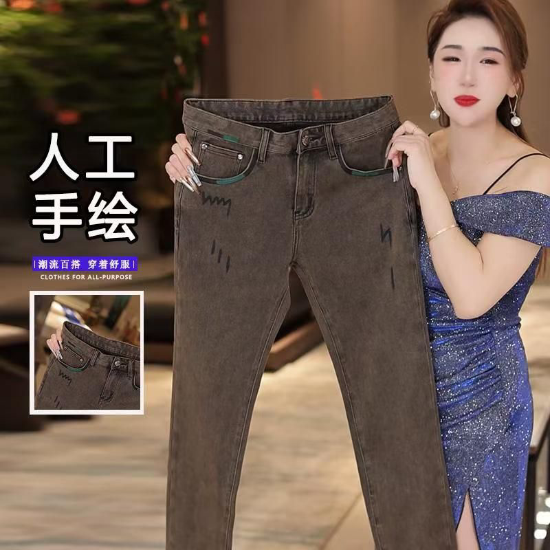 欧洲站潮牌修身弹力牛仔裤男帅气百搭轻奢感直筒裤尚休闲长裤嘻哈