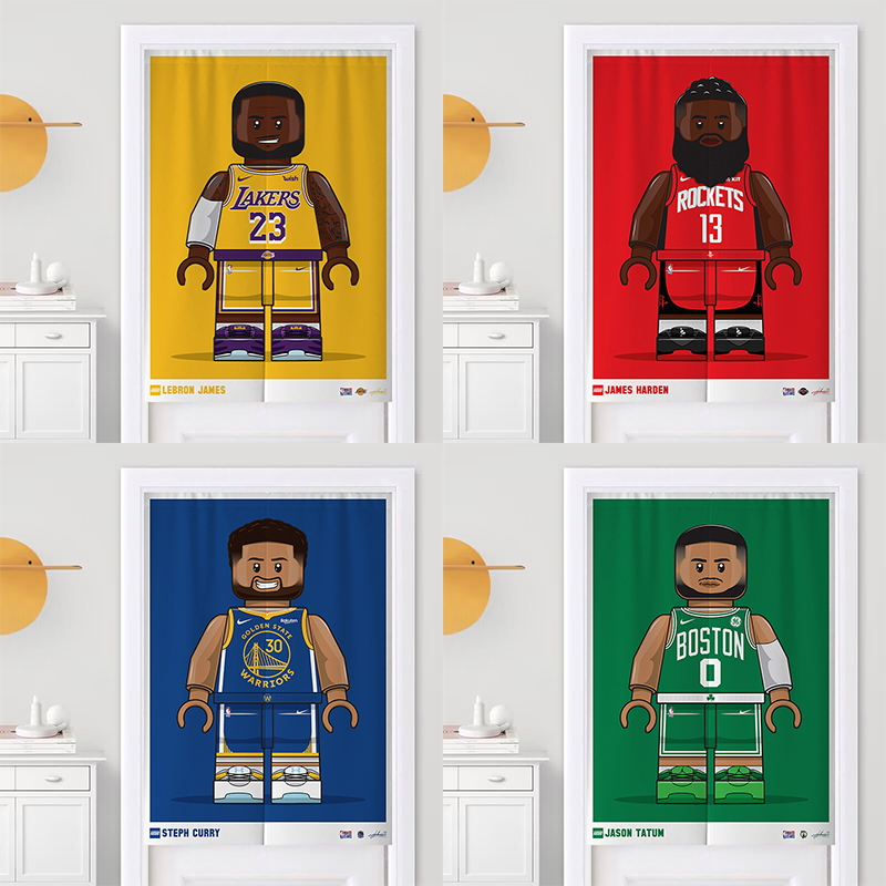 NBA卡通篮球乐高门帘隔断帘挂帘