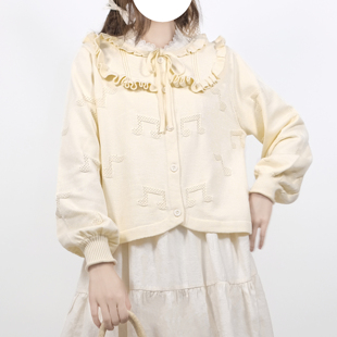 音符花边开衫原创Lolita软妹春秋女短款毛衣针织薄外套少女百搭