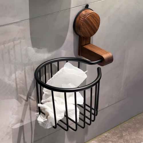 卫生间洗脸巾废弃收纳盒壁挂式纸巾架吸盘高颜值桌面胡桃木垃圾桶