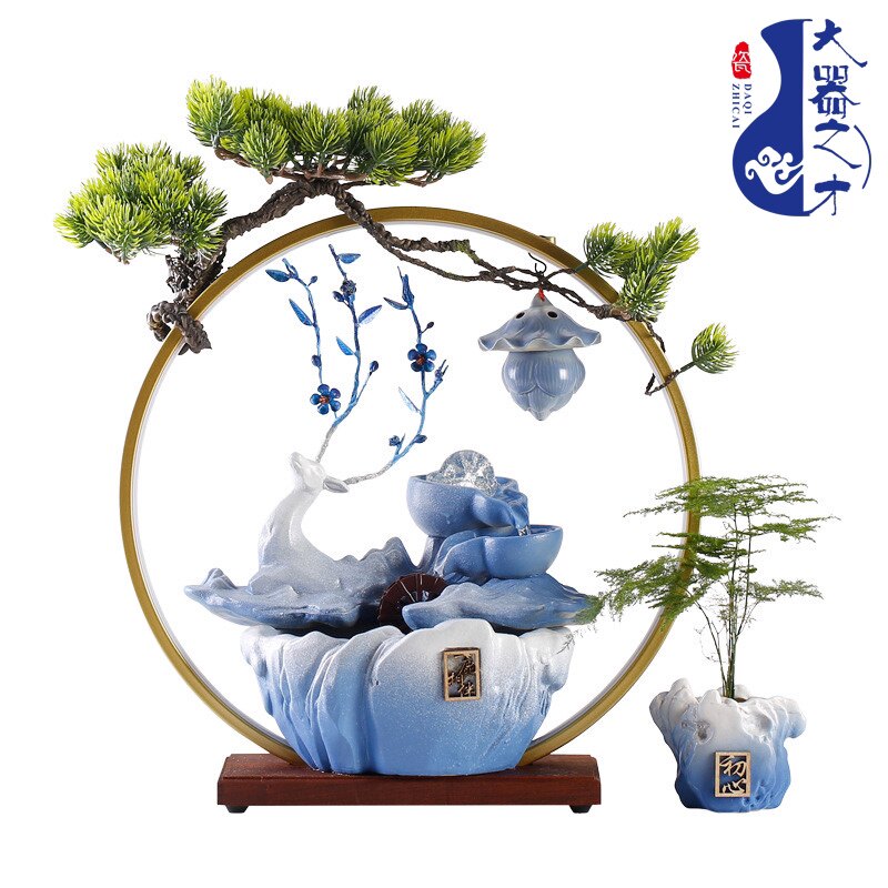 大师艺术高端新中式创意流水生财摆件循环水客厅办公室喷泉加湿