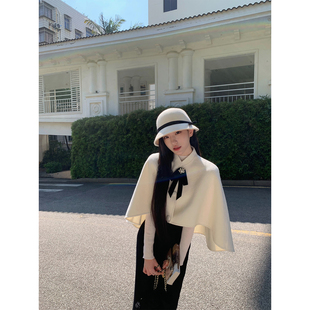 千金风蝴蝶结斗篷套装 黑白画报 黑白撞色针织长裙 妹妹 YYW汪澜