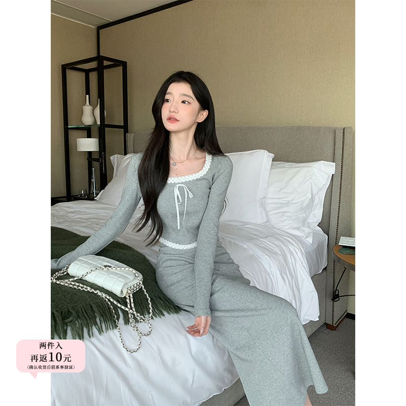 YIYIWANG灰色花边上衣半裙