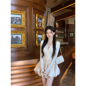 YIYIWANG 午后芭蕾 精致蕾丝拼接缎面吊带裙套装女修身开衫上衣