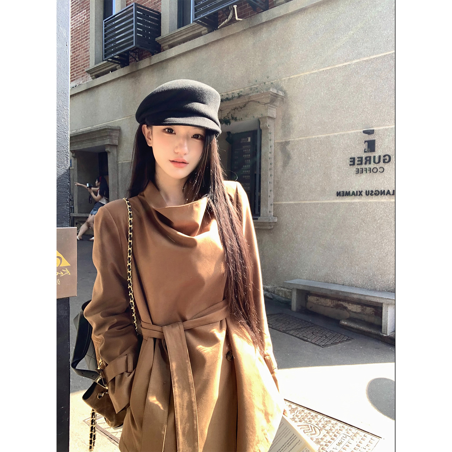 YYW汪澜的妹妹风衣半裙套装