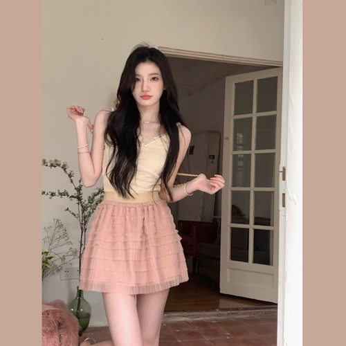 YIYIWANG内搭米杏色蕾丝吊带