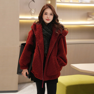 【Linda姐高端线】巨好看红色中长款羊羔毛摇粒绒外套女跨年穿搭