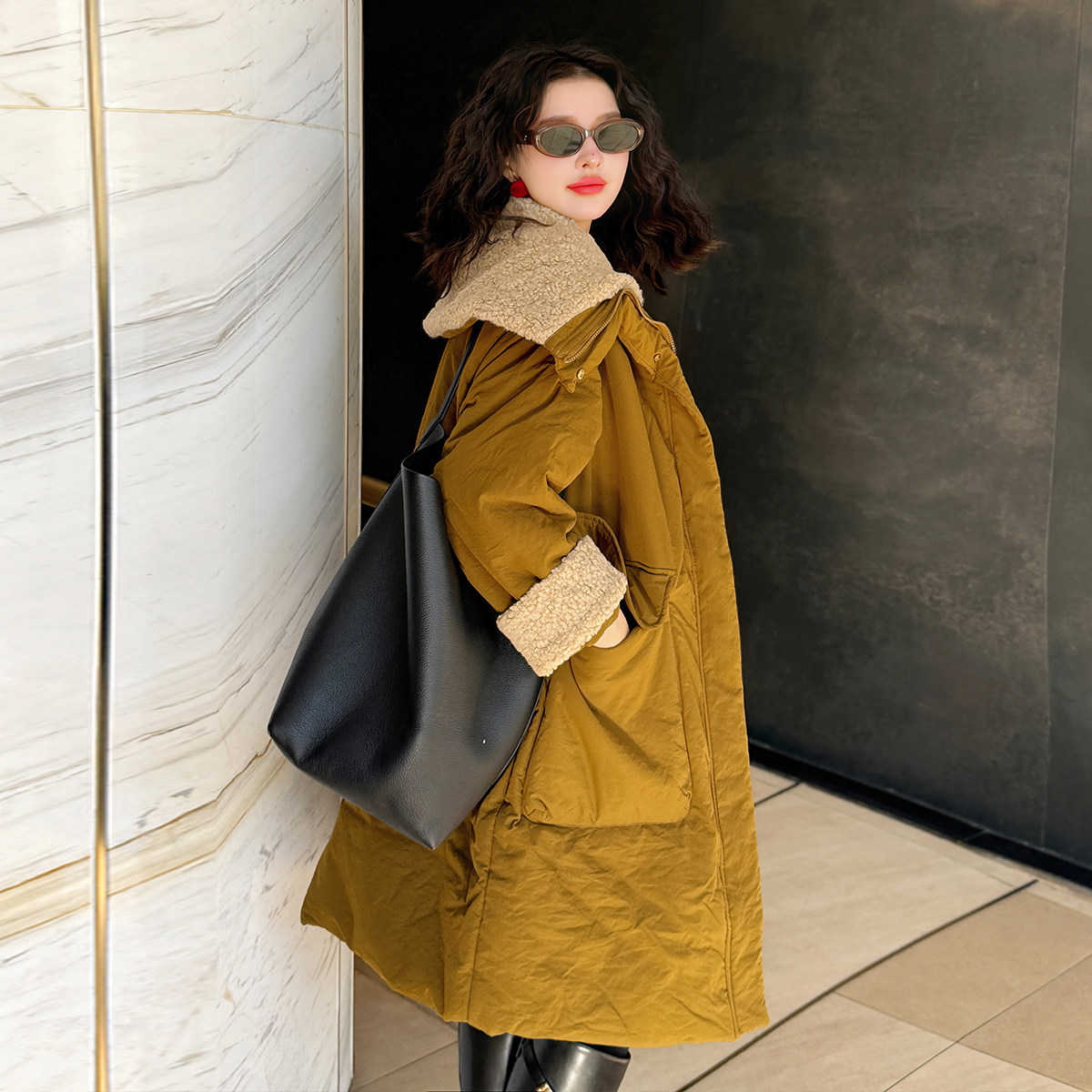 Linda大姐姐 秋冬羊羔毛领卡其棉服女长款宽松显瘦加绒棉衣外套,女装/女士精品,棉衣/棉服,淘宝优惠券,粉丝福利购,淘宝优惠卷