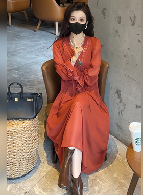 【Linda姐高端线】新款时尚法式气质长袖连衣裙长裙子AA6LJS0023