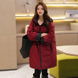 Linda大姐姐 高端线双面穿时尚气质宽松中长款保暖连帽棉服外套