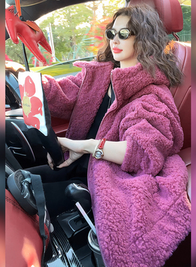 【Linda姐高端线】巨好看树莓粉冬季时尚气质连帽加厚保暖外套女