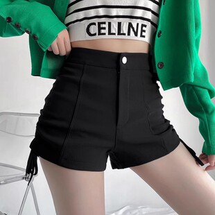 纯欲风超短裤女装2024新款春夏季高腰紧身显瘦性感辣妹抽绳热裤子
