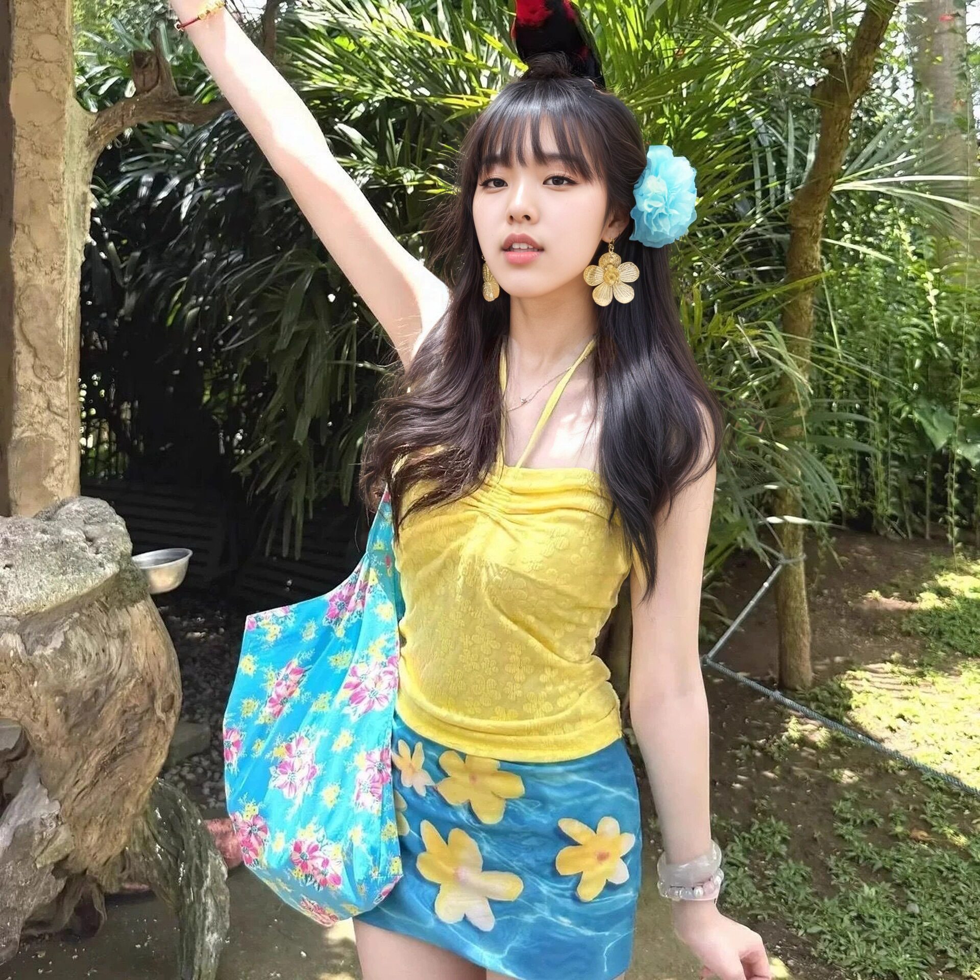 法式甜美多巴胺黄色挂脖吊带背心女夏外穿海边度假氛围感温泉泳衣