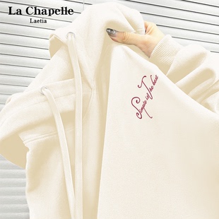 拉夏贝尔加绒卫衣女款小个子连帽外套秋冬2026新款爆款正肩上衣厚