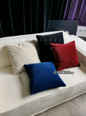晚睡的猫复古克莱因蓝红丝绒抱枕沙发靠枕斯德哥尔摩法式美式丝绒