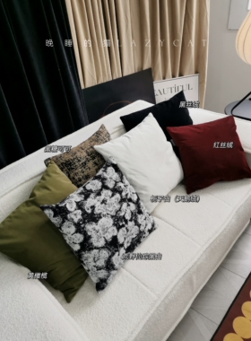 晚睡的猫黑色复古花布红丝绒抱枕沙发靠枕斯德哥尔摩法式美式丝绒