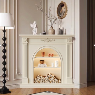 法式实木三角壁炉柜客厅转角壁炉装饰柜美式拐角仿真火璧炉柜定制