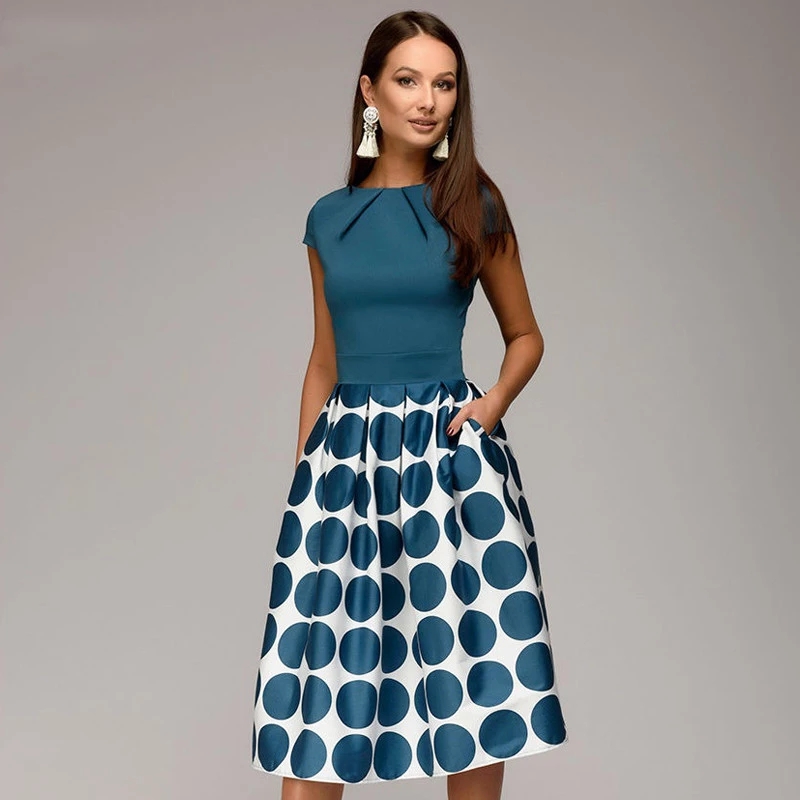 New large polka dot stitching evening dress dress 礼服连衣裙