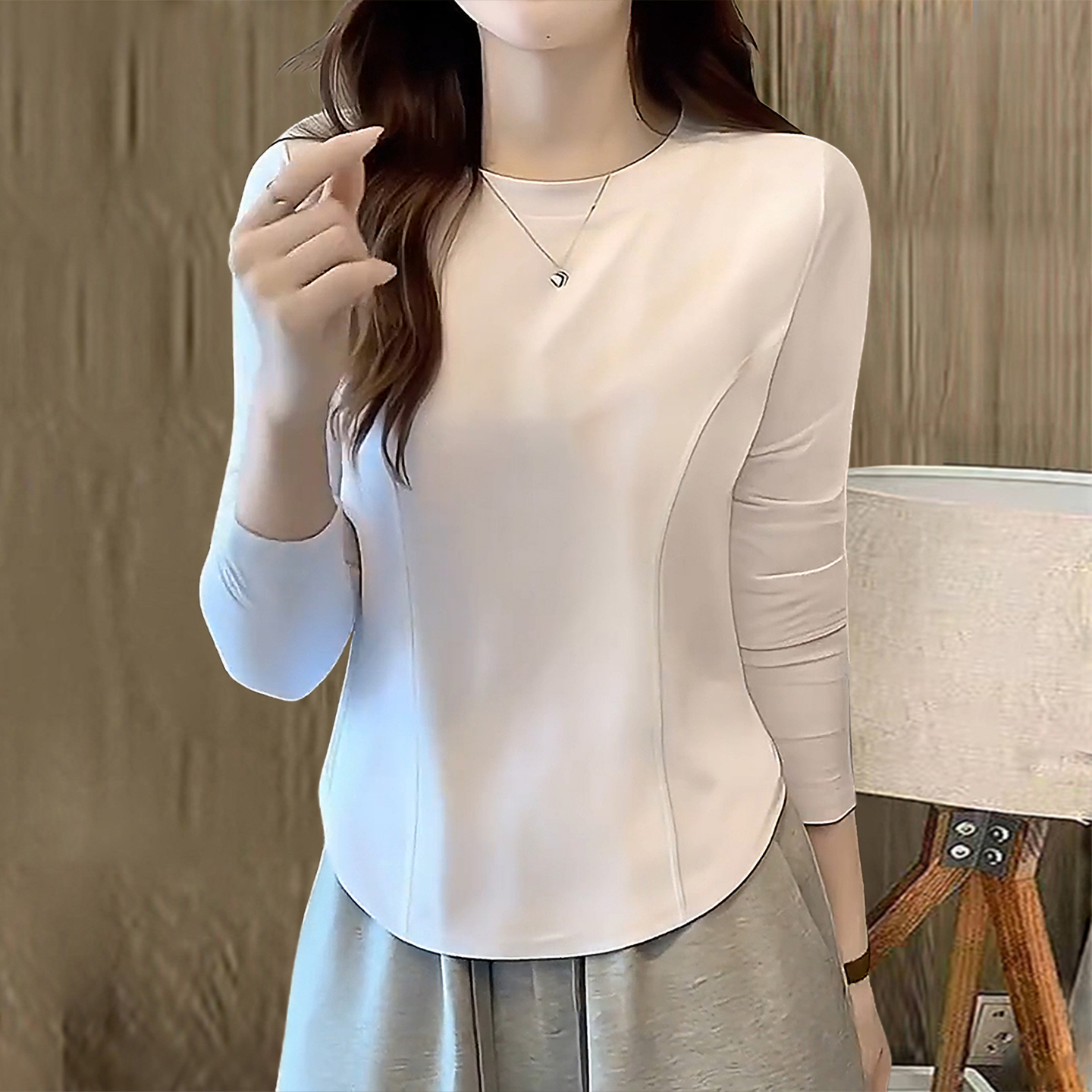 2025秋装打底长袖T恤女设计感不规则下摆百搭显瘦ins鱼骨白色上衣