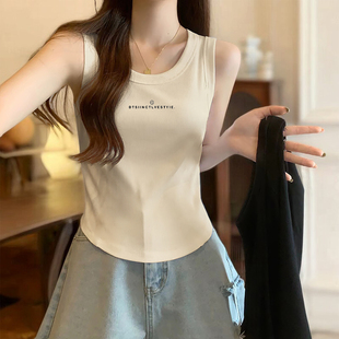 棉质字母百搭背心女2026夏季修身圆领外穿内搭显瘦不规则下摆上衣