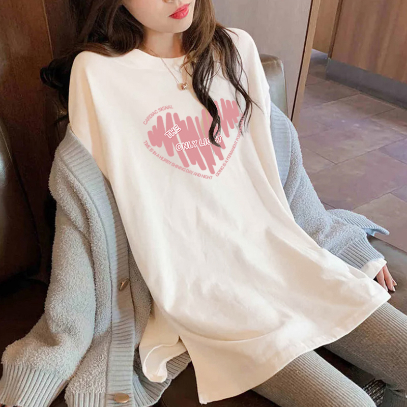 纯棉白色打底衫女中长款上衣t恤