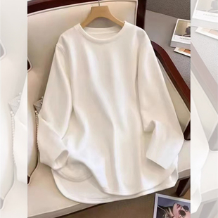 ins弧形上衣 双面德绒加厚打底衫 纯色百搭中长款 t恤内搭2025秋冬季