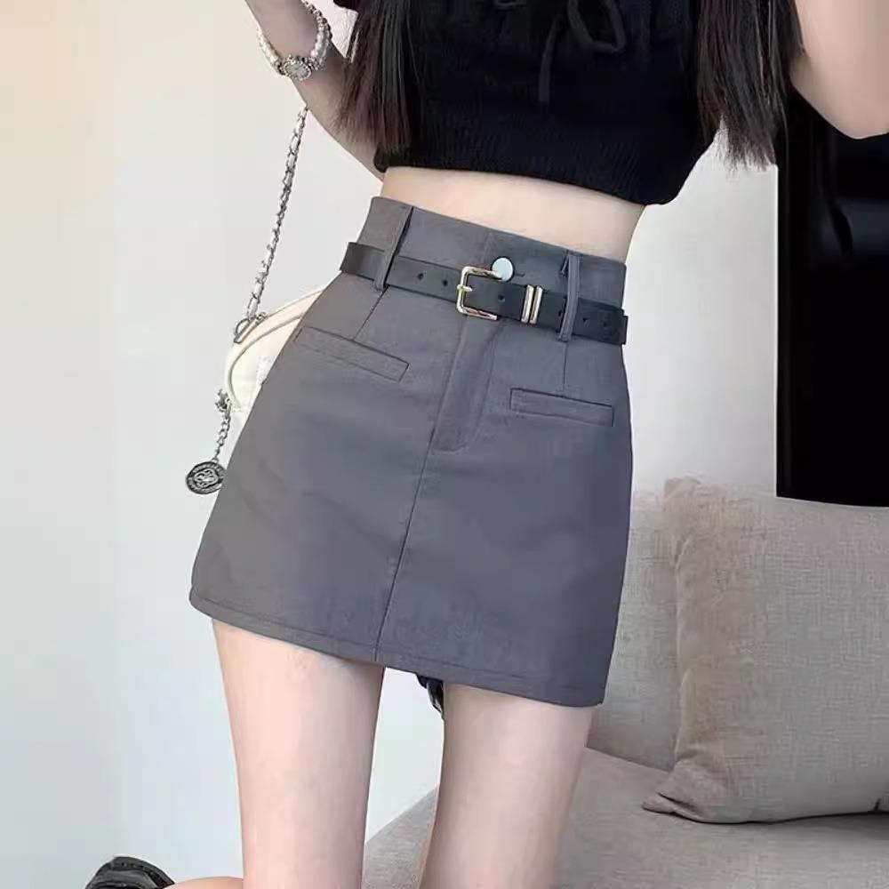 灰色西装半身裙女夏季新款小个子高腰显瘦百搭包臀裙辣妹a字短裙