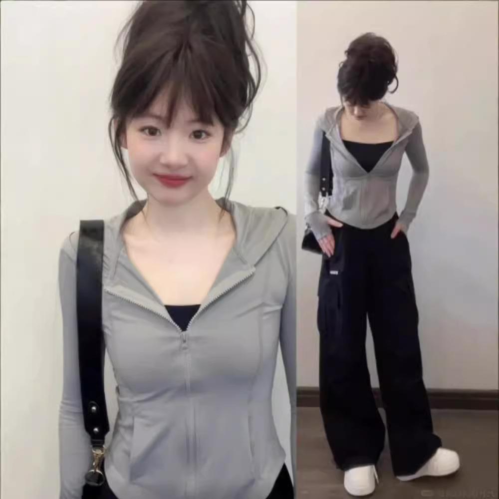 粉色冰丝防晒衣女款夏季修身瑜伽服外套紧身上衣2025新款套装开衫