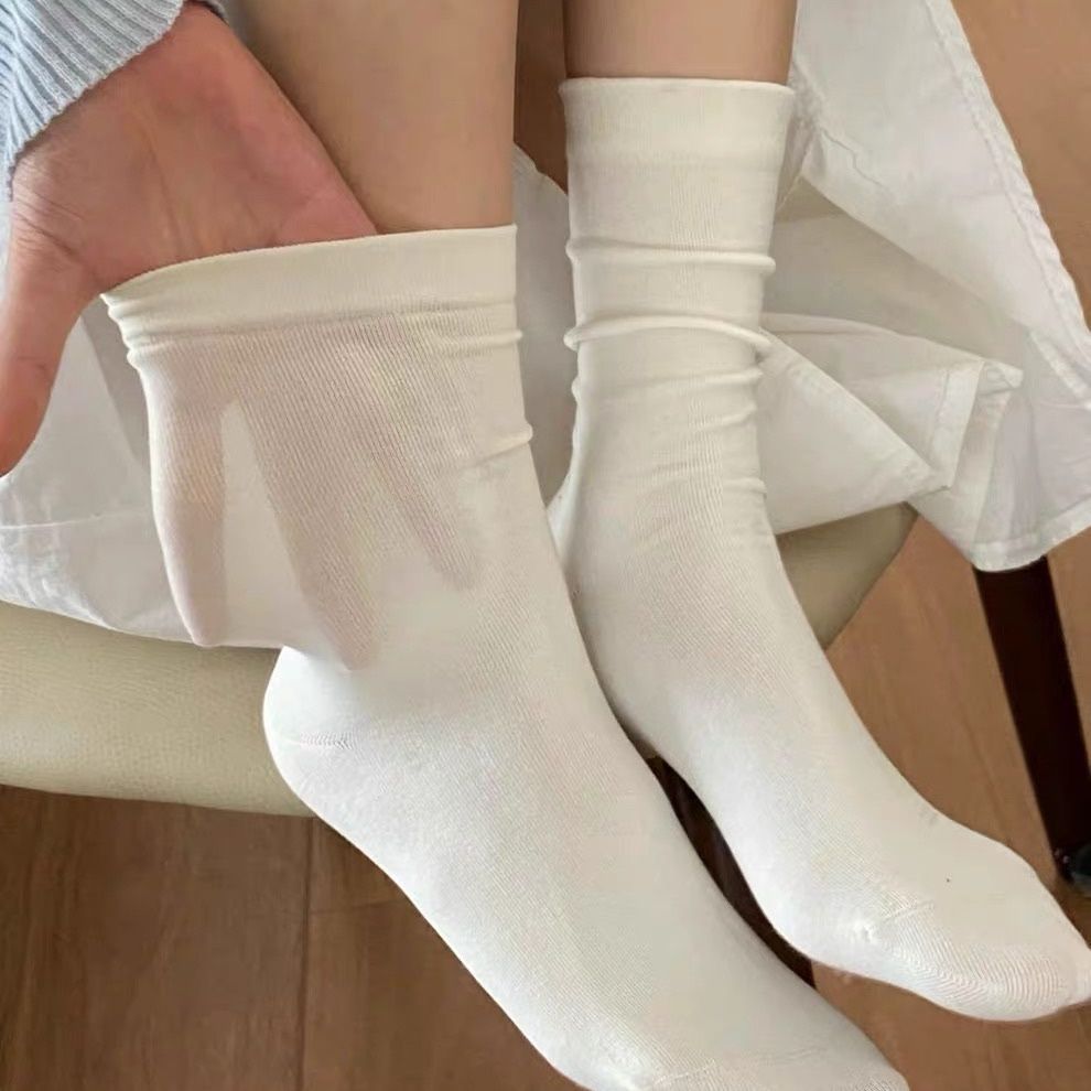 网红纯棉堆堆袜女夏长筒防滑厚底洞洞袜4双月子袜子女宽松袜纯棉