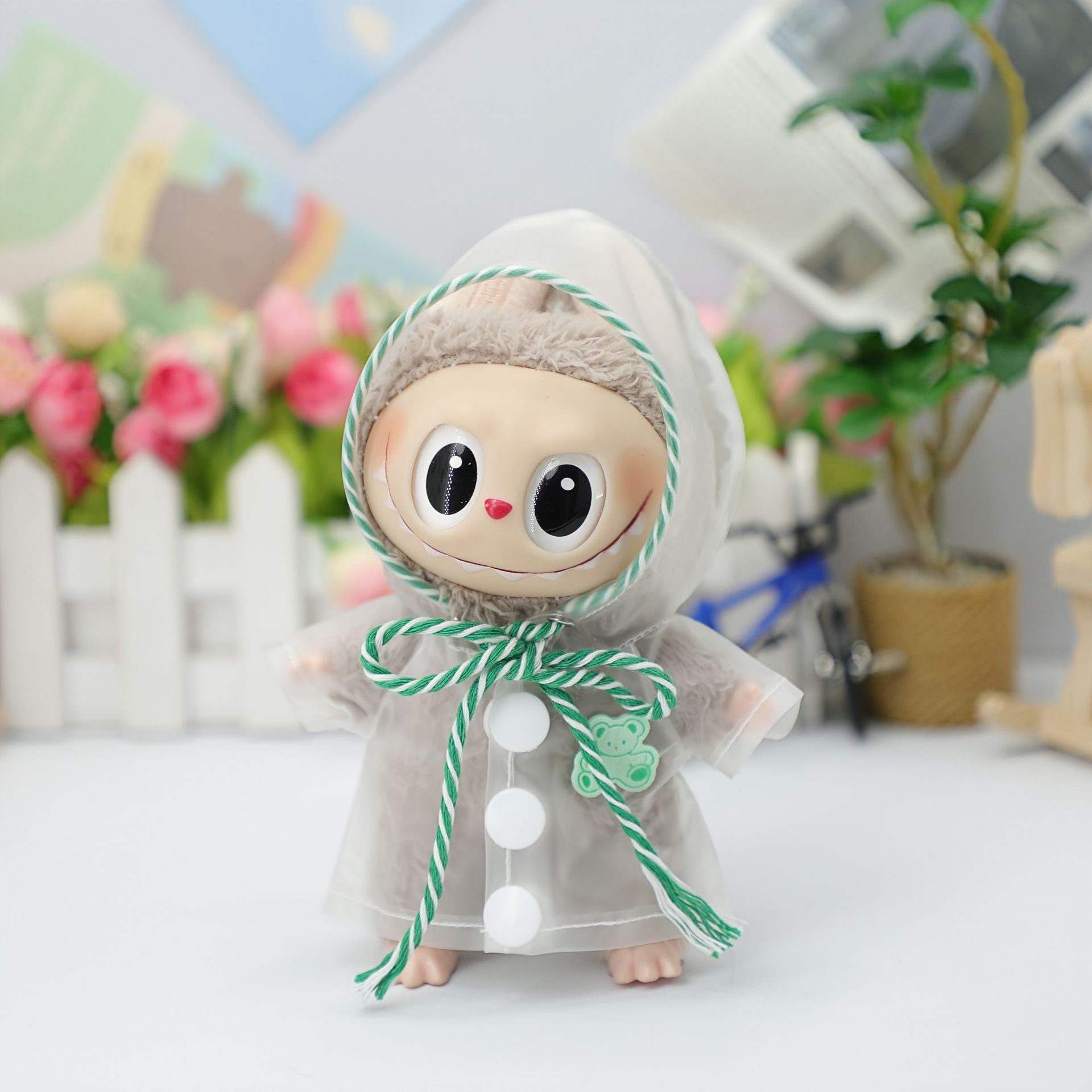 labubu娃用雨衣换装玩偶防水透明连帽外套衣服拉布布挂件娃衣