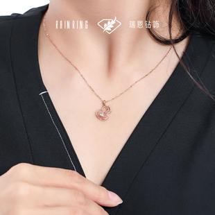 瑞恩钻饰18k金天然真钻葫芦项链女玫瑰金吊坠送女友生日礼新年礼