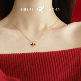 瑞恩钻饰18K金天然真钻招财小红马红玛瑙吊坠新年礼送女友
