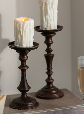 中古高脚烛台欧式装饰摆件复古道具树脂仿古餐桌蜡烛台底座