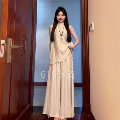 新中式国风无袖洋装子女夏季2025新款小个子清冷感禅意套装裙裤