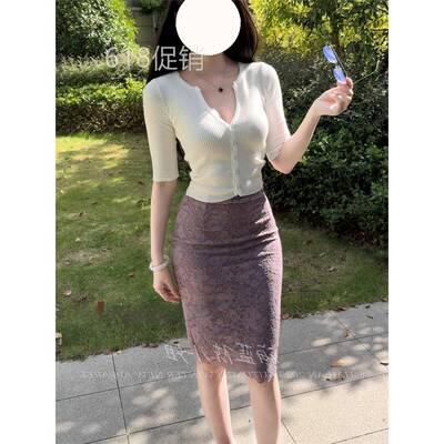 【缱绻蕾丝】防走光御姐风纯色中古蕾丝半身裙弹力轻薄A字短裙女