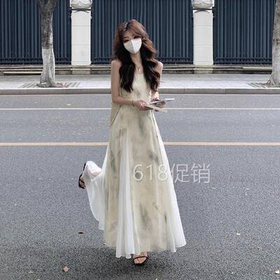 新中式吊带洋装女小众设计感2025夏新款巨好看水墨气质国风长裙